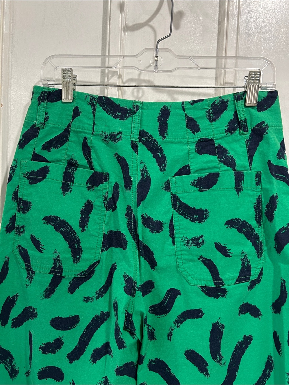 Maeve The Colette Wide Leg High Rise Pants in Green with Blue Brush Stroke Print - Picture 4 of 9